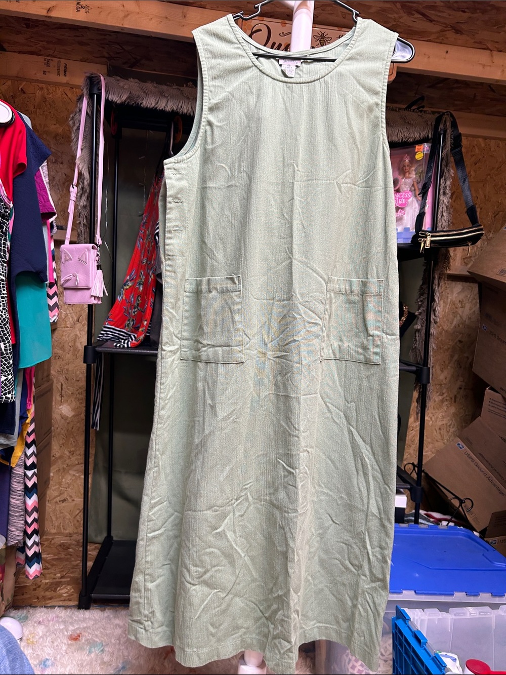 Only Necessities Light Sage Green Sleeveless Midi Shift Dress Size 14W